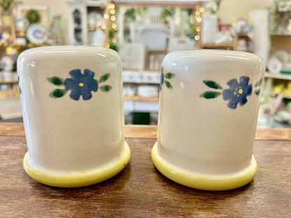 Blue & Yellow Crock Shop Blue Flowers S & P, 3 3/4"