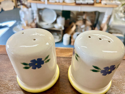 Blue & Yellow Crock Shop Blue Flowers S & P, 3 3/4"