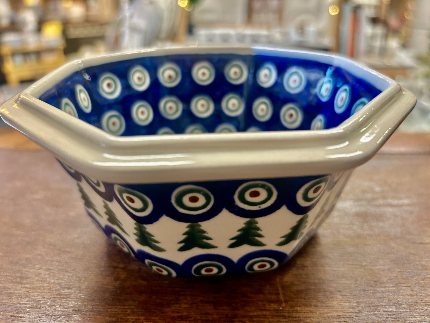 Blue & Green Boleslawiec Octagon Tree Bowl, 6 1/2"