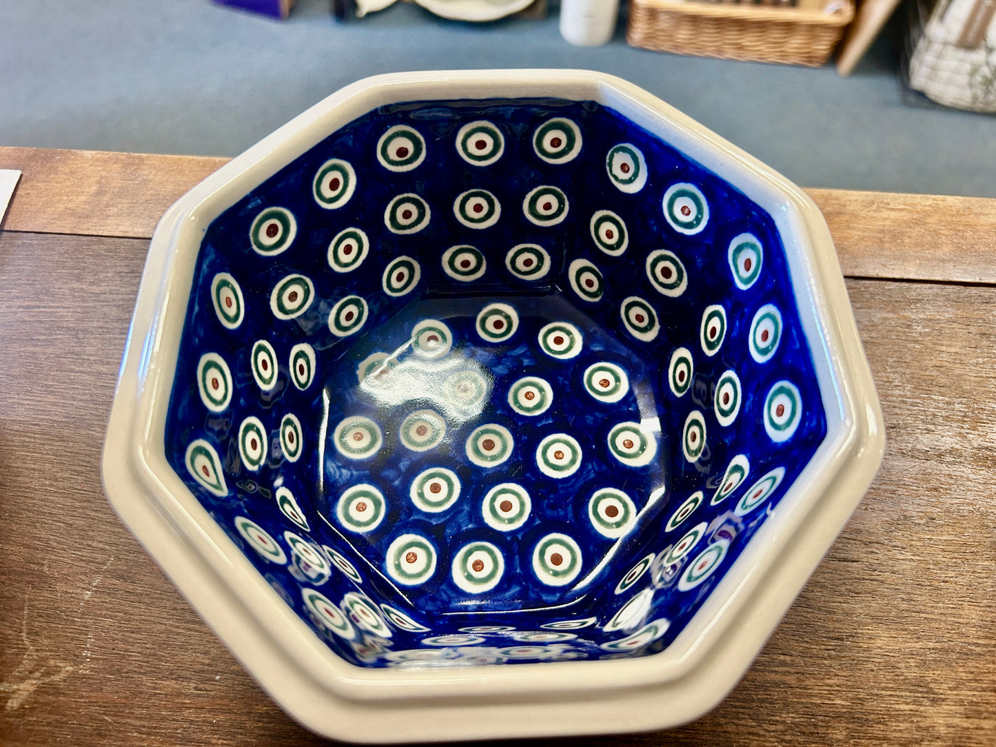 Blue & Green Boleslawiec Octagon Tree Bowl, 6 1/2"