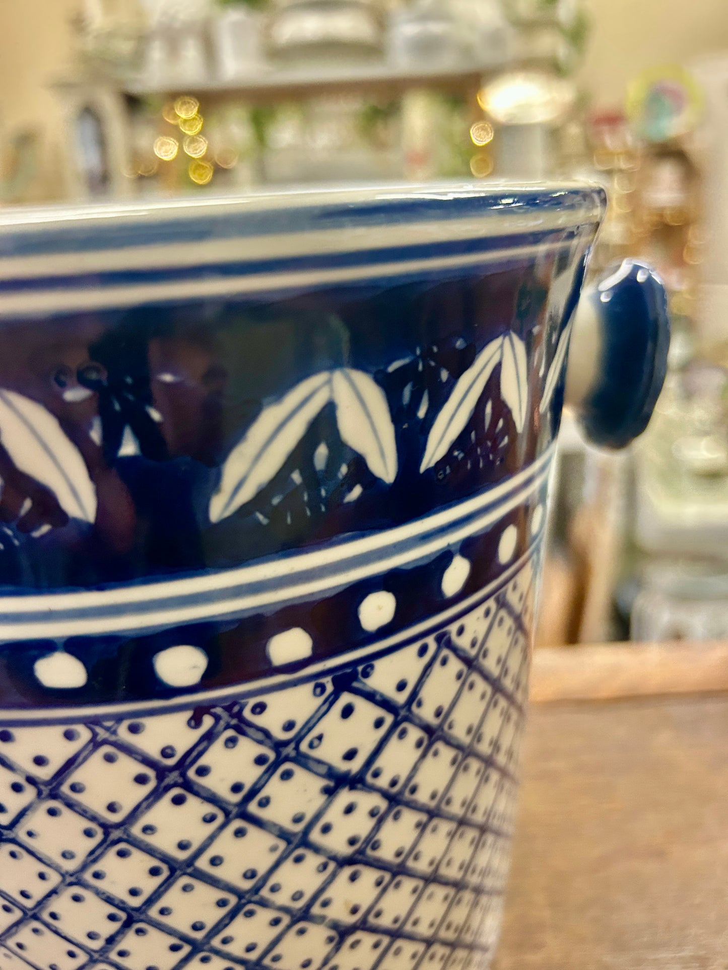 Blue & White Ice Bucket, 7 3/4"
