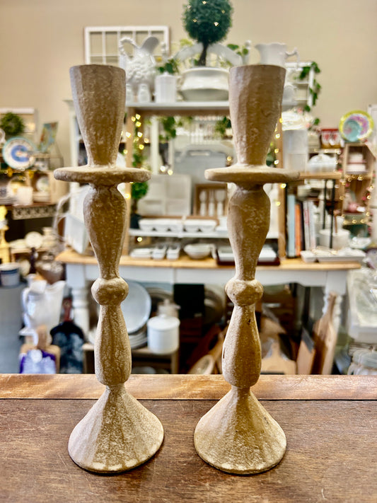Cream Mora Taper Metal Candleholders 2, 9 1/2"