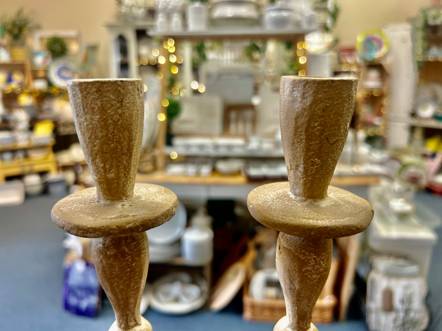 Cream Mora Taper Metal Candleholders 2, 9 1/2"