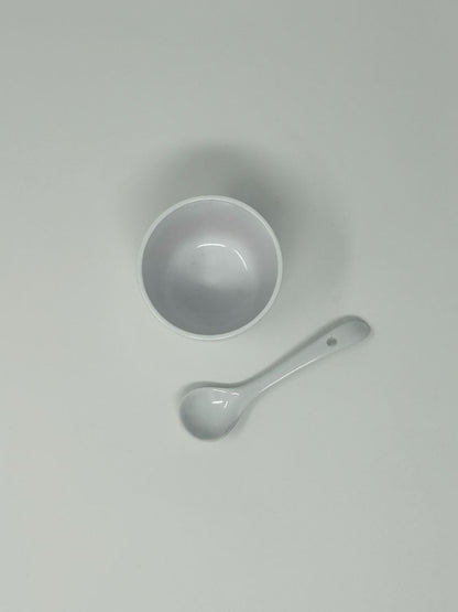 White Condiment Bowl with Spoon, 2 1/2" x 2 1/2"