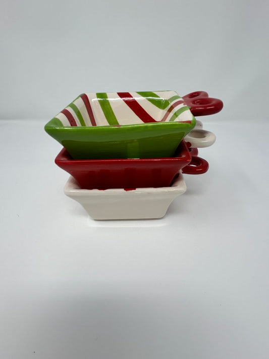 Red Green White Nantucket Christmas Square Bowls Set of 3, 5" x 2"