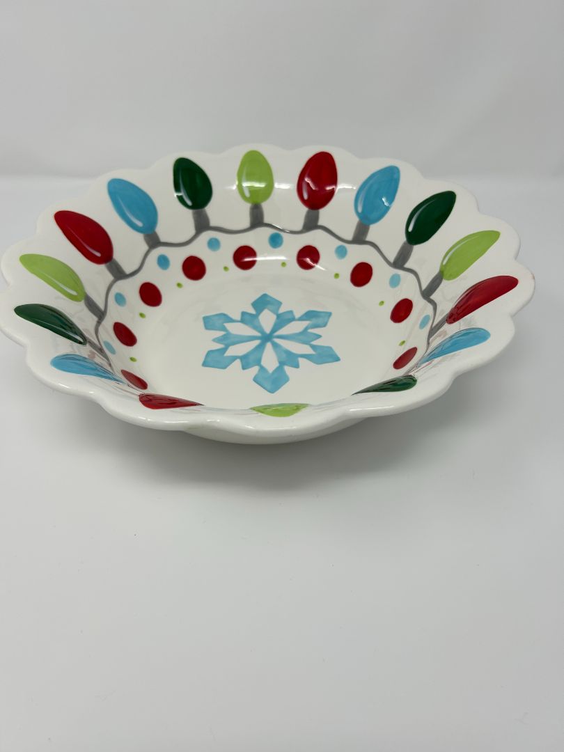 Multicolor Pier One Christmas Lights & Snowflake Bowl, 12"