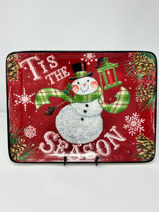 Red Certified International Tis The Season Snowman Platter, 16" x 12"
