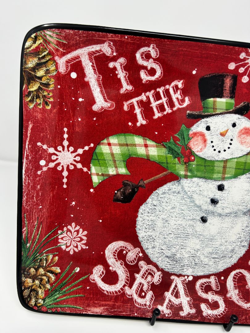 Red Certified International Tis The Season Snowman Platter, 16" x 12"
