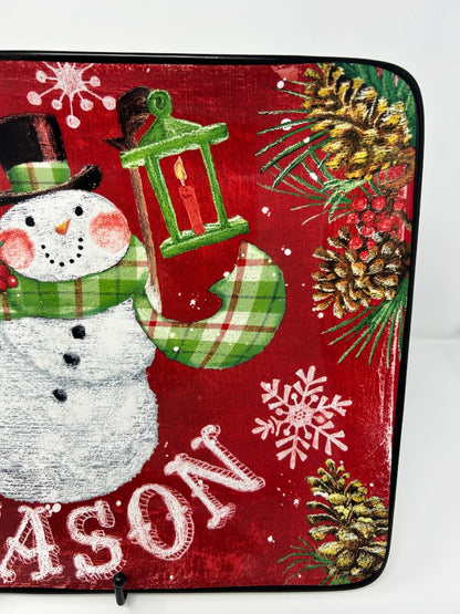 Red Certified International Tis The Season Snowman Platter, 16" x 12"