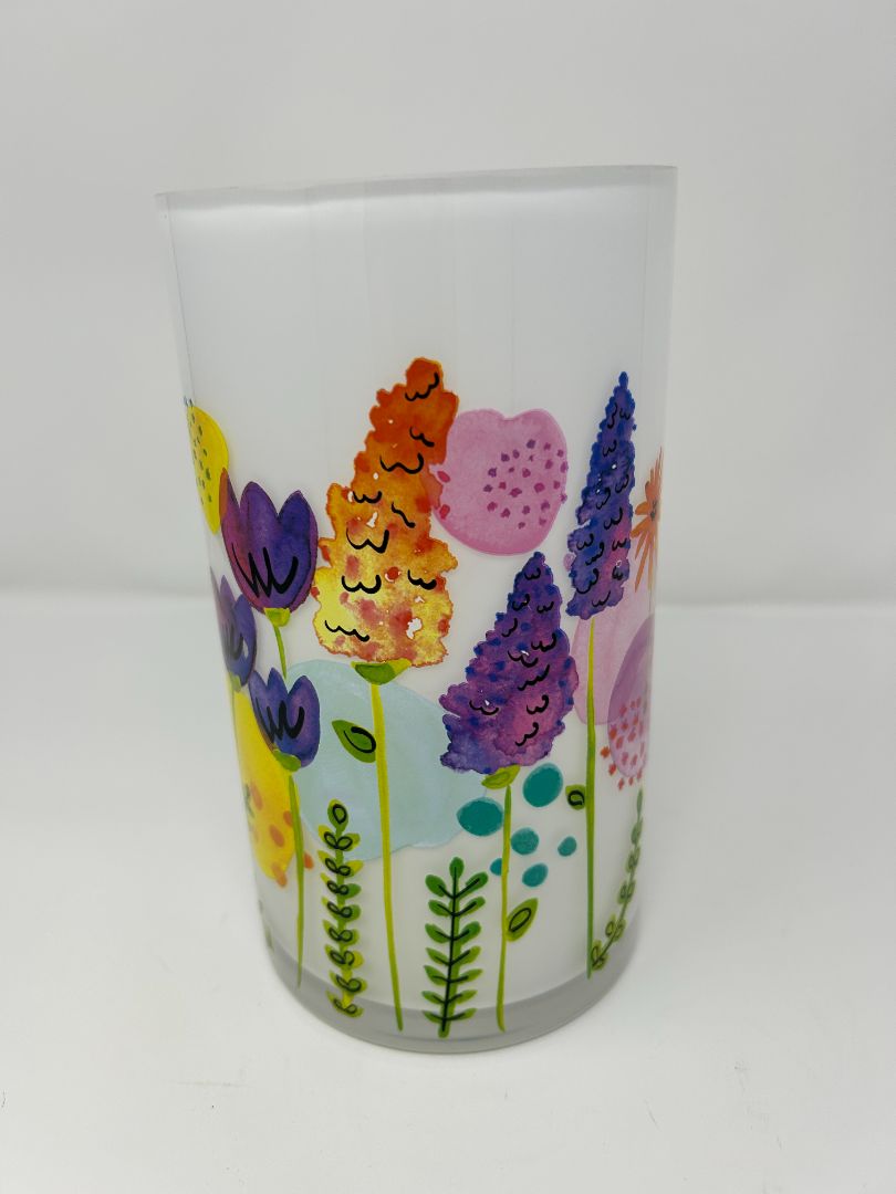 Multicolor  Flowers Round Vase, 8"