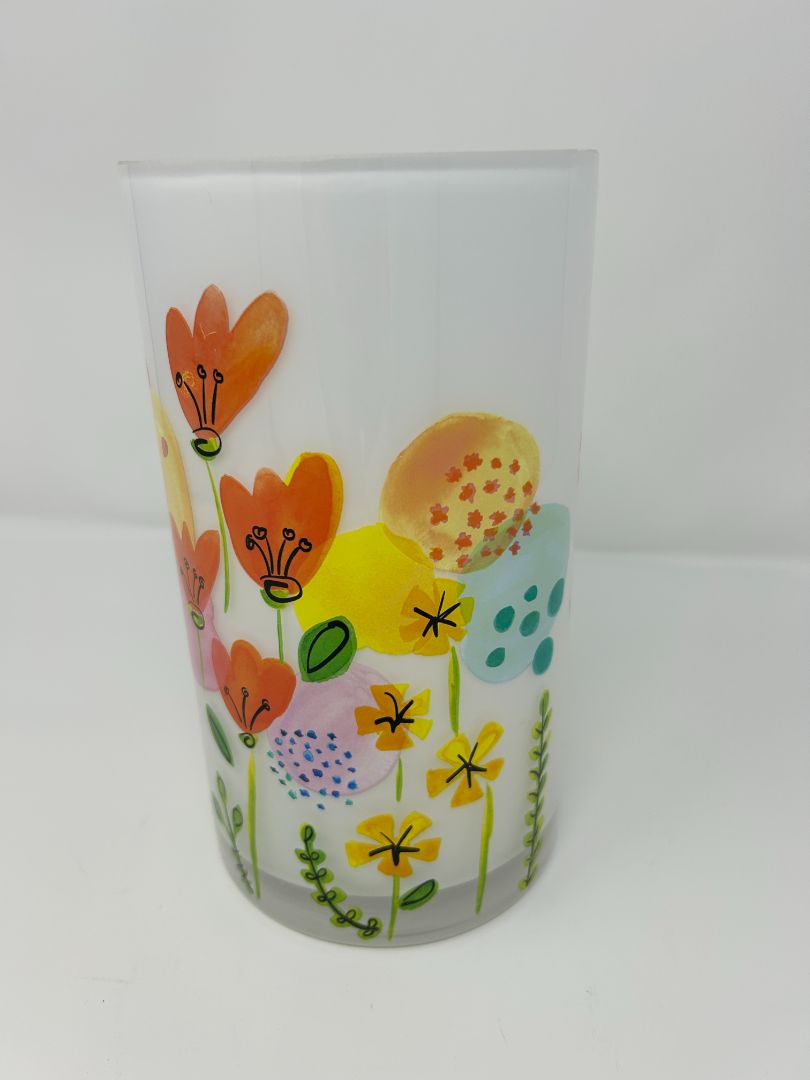 Multicolor  Flowers Round Vase, 8"