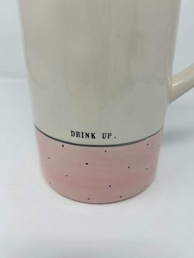 Pink Rae Dunn DRINK UP Pink Polka Dot Pitcher, 9"
