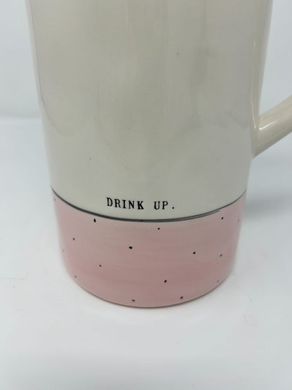 Pink Rae Dunn DRINK UP Pink Polka Dot Pitcher, 9"