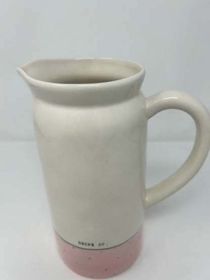 Pink Rae Dunn DRINK UP Pink Polka Dot Pitcher, 9"