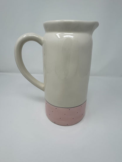 Pink Rae Dunn DRINK UP Pink Polka Dot Pitcher, 9"