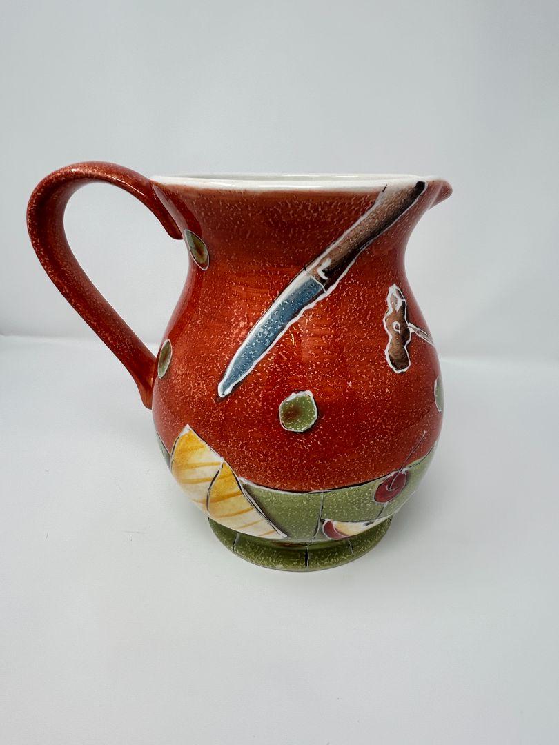 Multicolor ND Wine Bottle & Glasses Orange Pitcher, 8"