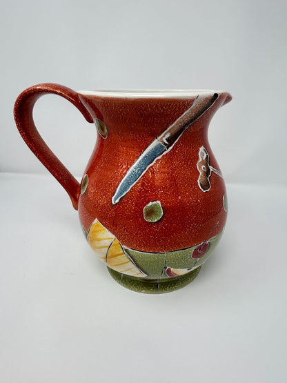 Multicolor ND Wine Bottle & Glasses Orange Pitcher, 8"