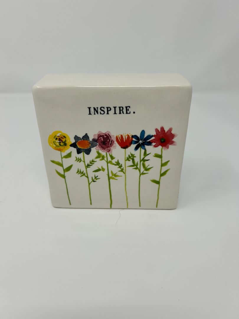 Multicolor Rae Dunn Inspire Flowers Block, 4"