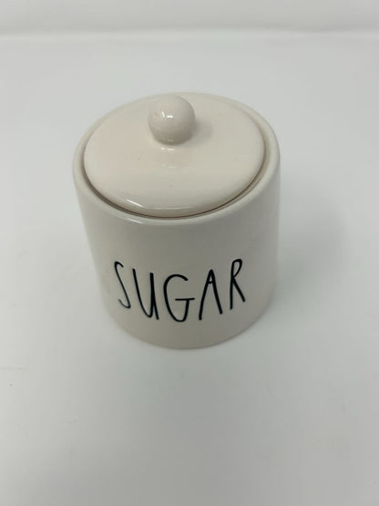 White Rae Dunn White SUGAR Bowl w/ Lid, 3 1/2"