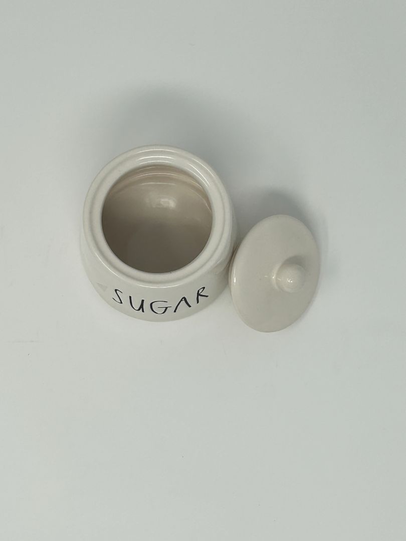 White Rae Dunn White SUGAR Bowl w/ Lid, 3 1/2"
