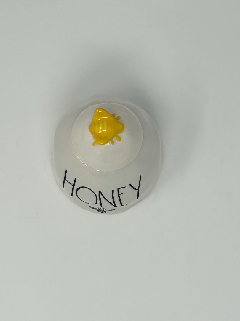 White Rae Dunn Honey Pot w/ Bee Lid, 4 1/2"