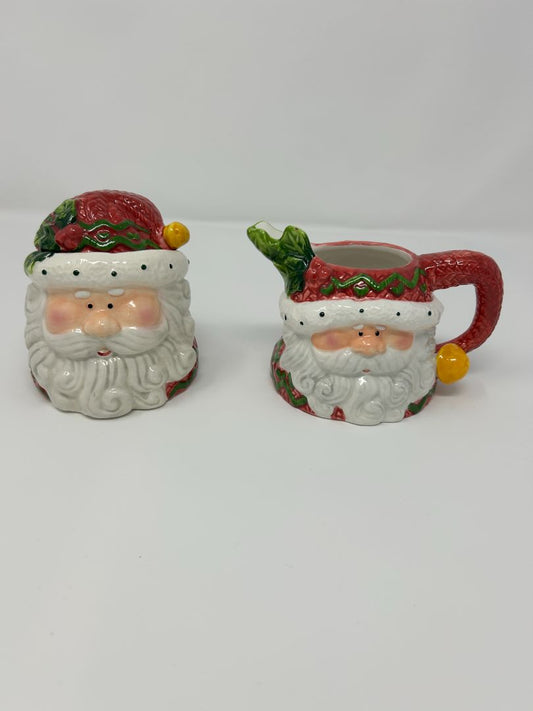 Red Green White  Santa Creamer & Sugar NEW, 4"