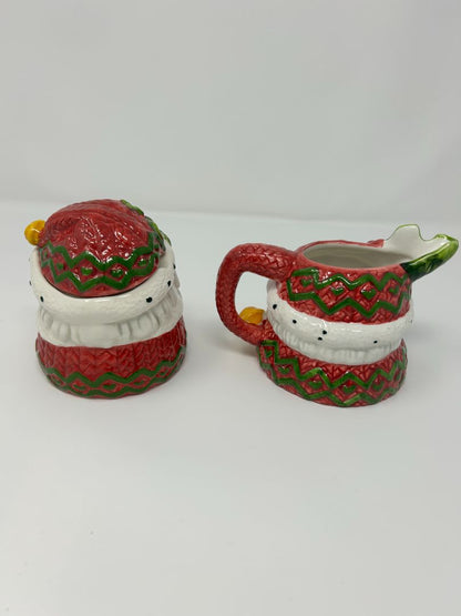 Red Green White  Santa Creamer & Sugar NEW, 4"
