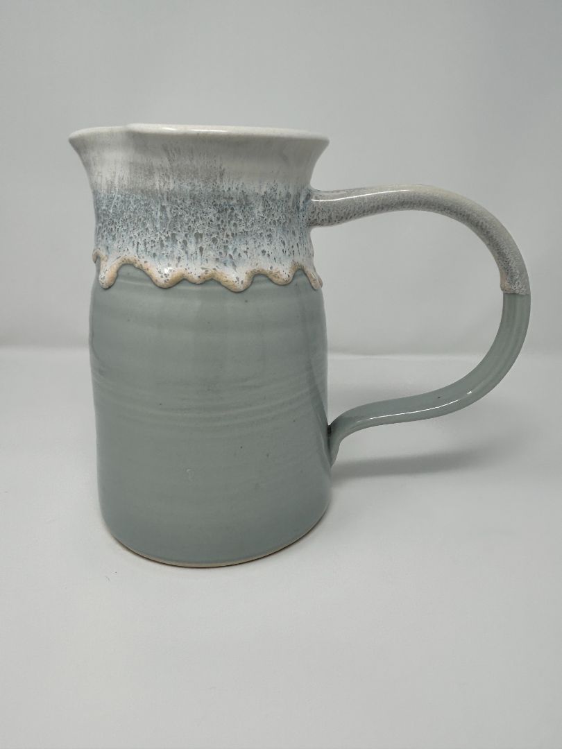 Light Blue & White Glazed Pitcher, 8"
