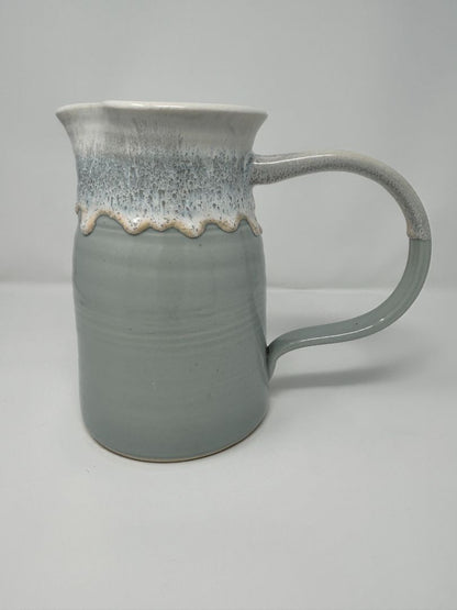 Light Blue & White Glazed Pitcher, 8"