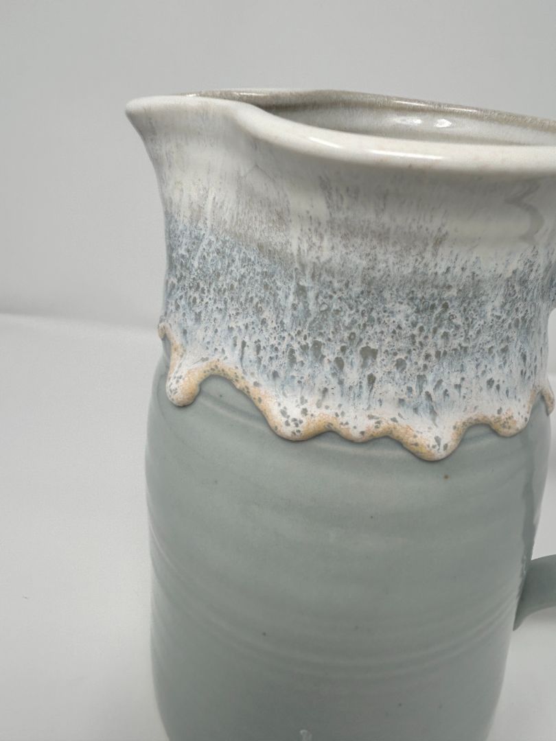 Light Blue & White Glazed Pitcher, 8"