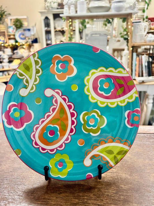 Multicolor  Melamine Paisley Plate, 9"