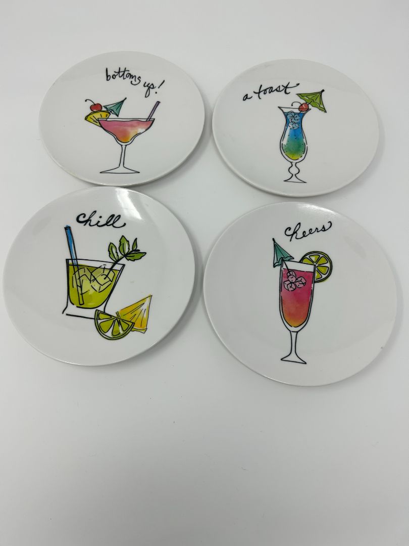 Multicolor Queen West Trading Co Cocktail Plates Melamine Set of 4, 5 3/4"