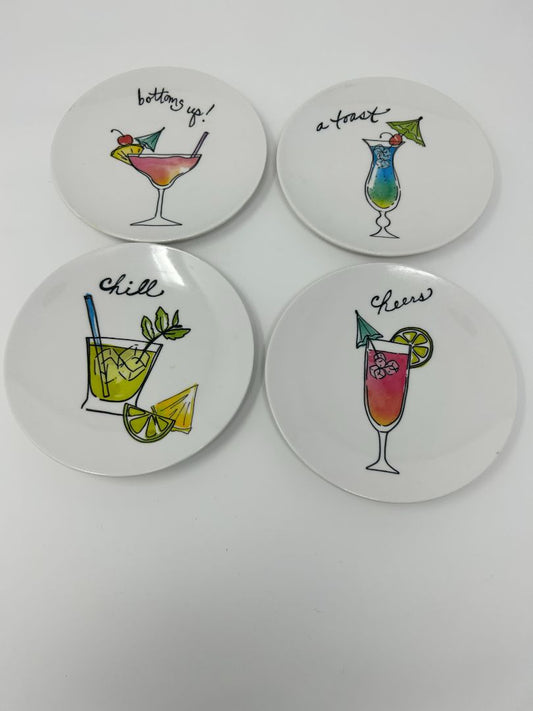 Multicolor Queen West Trading Co Cocktail Plates Melamine Set of 4, 5 3/4"