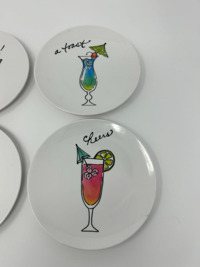 Multicolor Queen West Trading Co Cocktail Plates Melamine Set of 4, 5 3/4"