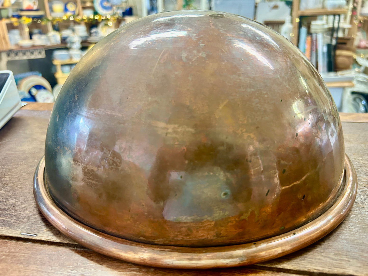Vintage Copper Bowl w/ Ring, 12"