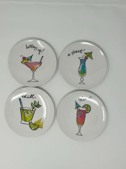 Multicolor Queen West Trading Co Cocktail Plates Melamine Set of 4, 5 3/4"