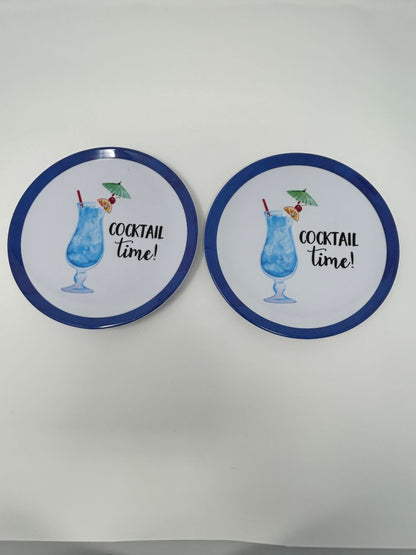 Blue  Cocktail Time Melamine Plates Set of 2, 7"