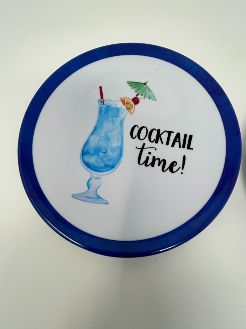 Blue  Cocktail Time Melamine Plates Set of 2, 7"