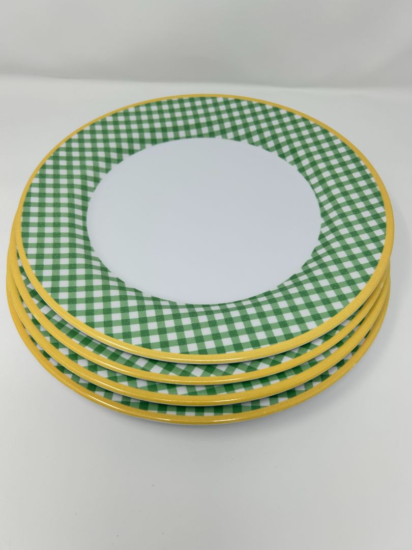 Green Check Melamine Plates Set of 4, 11"