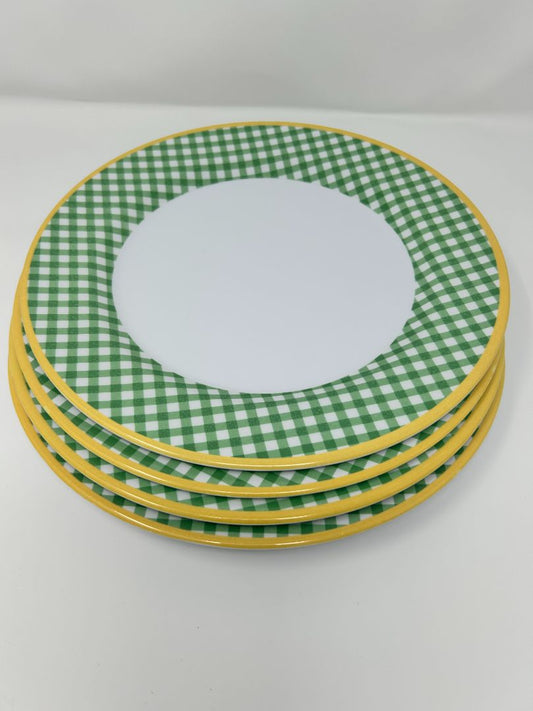 Green Check Melamine Plates Set of 4, 11"