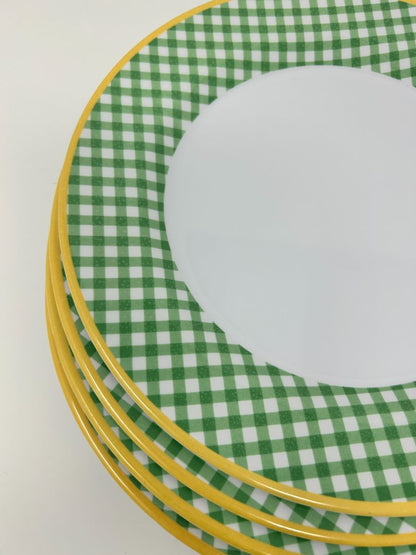 Green Check Melamine Plates Set of 4, 11"