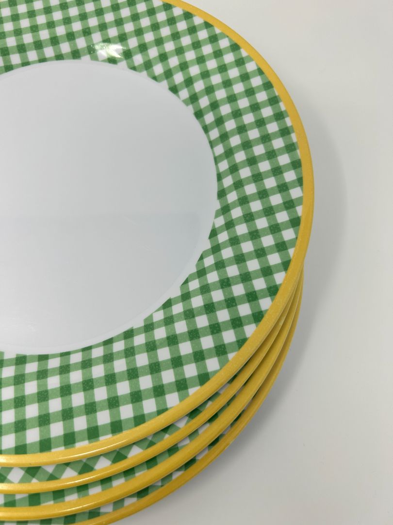 Green Check Melamine Plates Set of 4, 11"