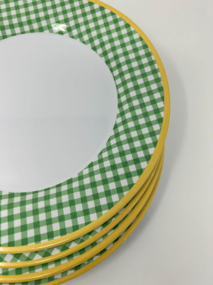 Green Check Melamine Plates Set of 4, 11"
