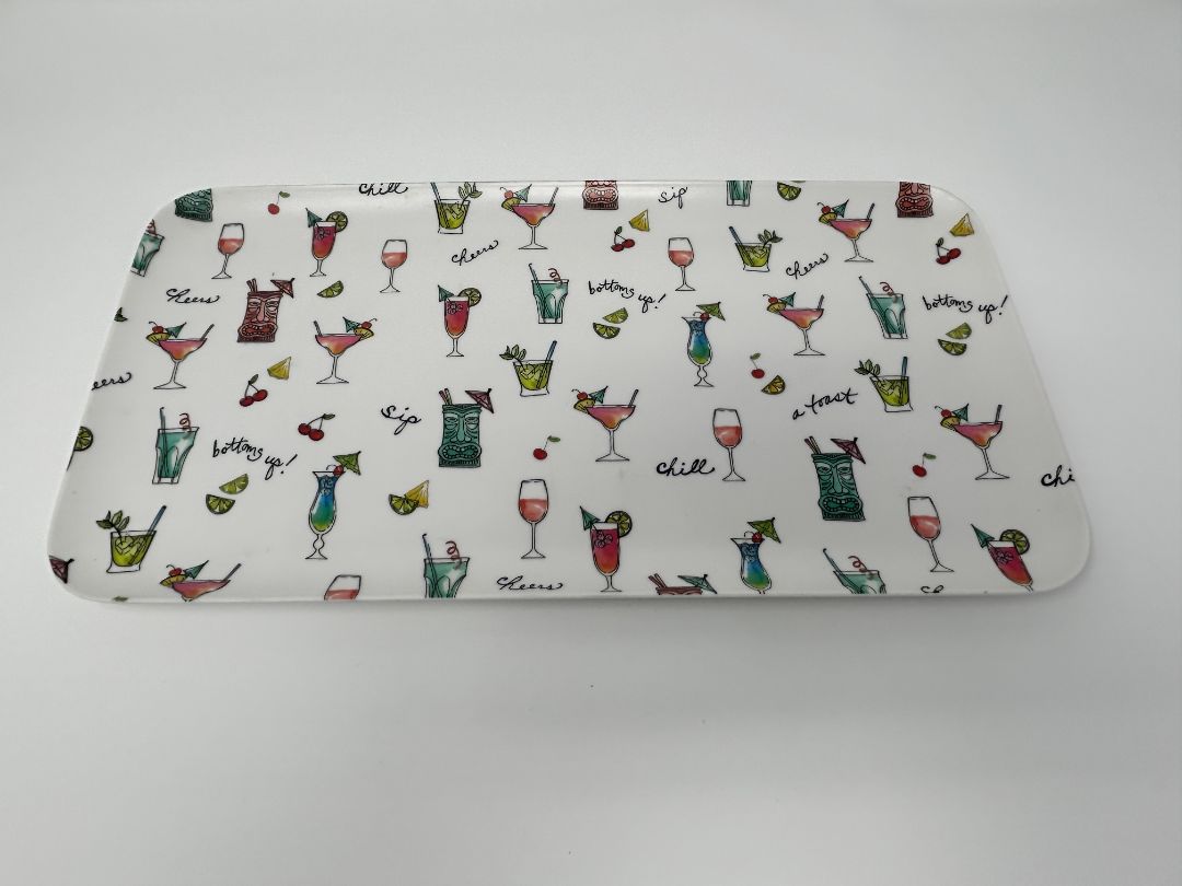 Multicolor Queen West Trading Co Cocktails Rectangle Platter Melamine, 15"