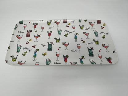 Multicolor Queen West Trading Co Cocktails Rectangle Platter Melamine, 15"