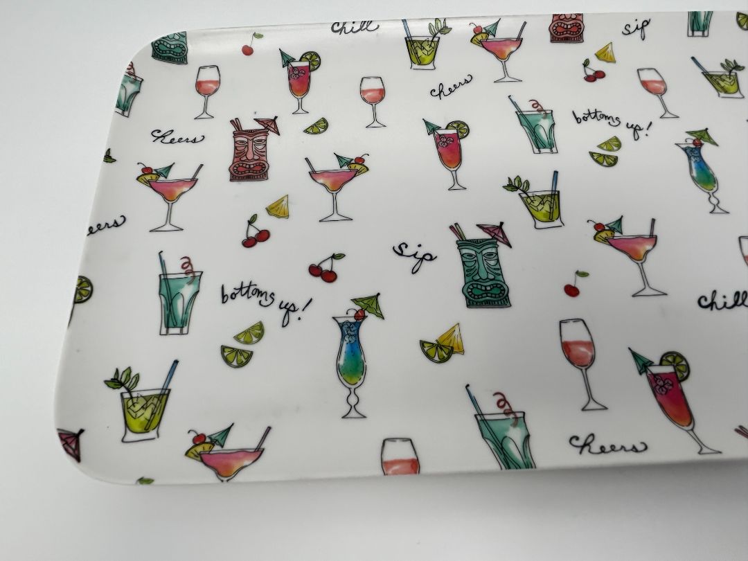 Multicolor Queen West Trading Co Cocktails Rectangle Platter Melamine, 15"