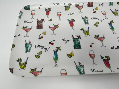 Multicolor Queen West Trading Co Cocktails Rectangle Platter Melamine, 15"