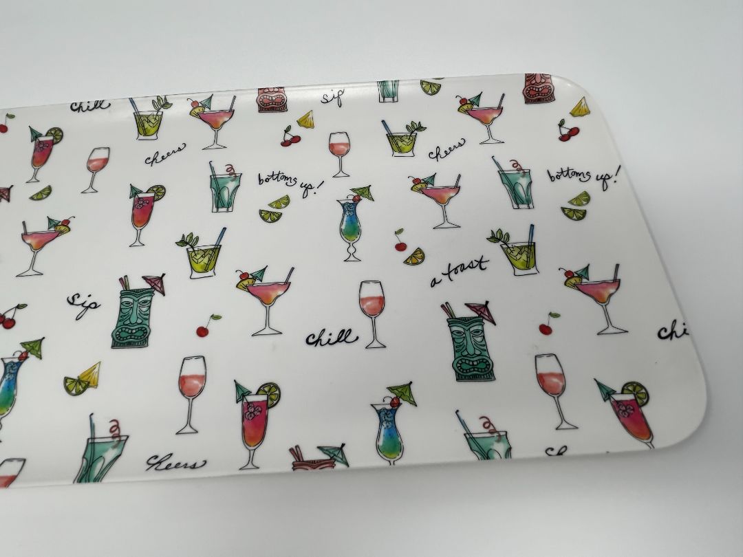 Multicolor Queen West Trading Co Cocktails Rectangle Platter Melamine, 15"