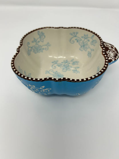 Temptations Floral Lace Blue Square Bowl, 16 ounces