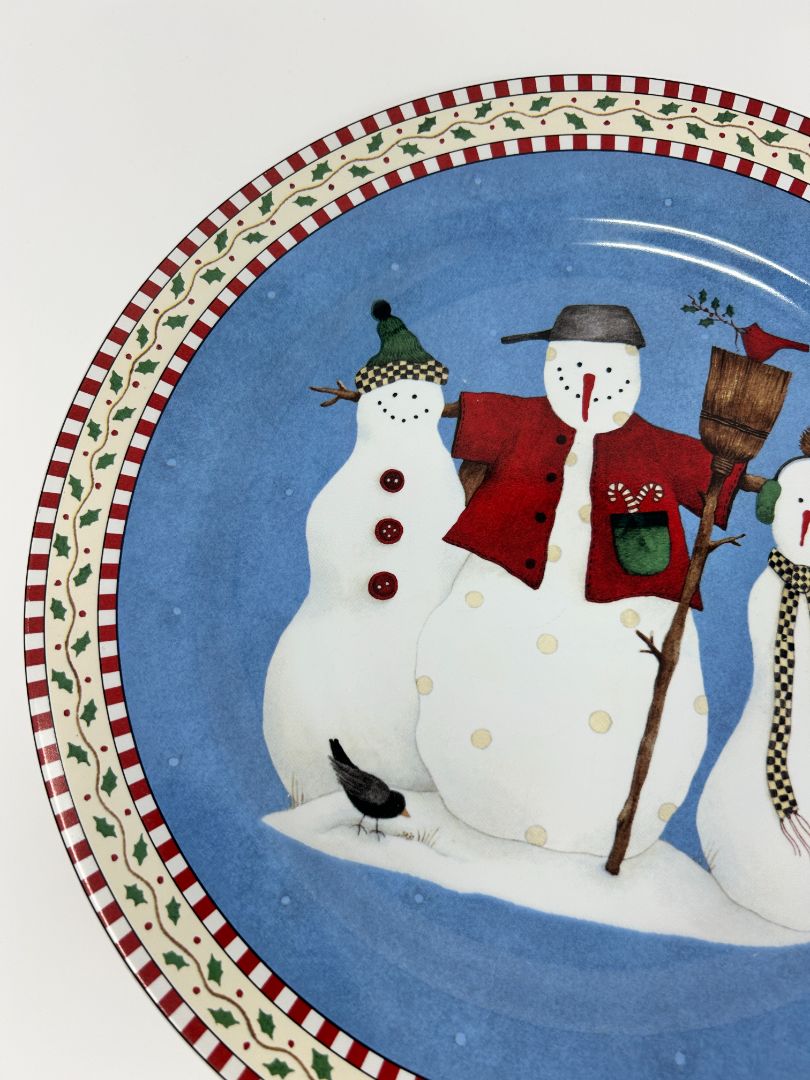 Multicolor Sakura Snowman Round Platter, 12 1/4"